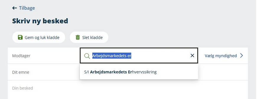 Digital Post - skriv ny besked - vælg modtager