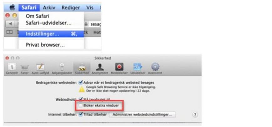Fjern blokering af pop-up vinduer - Mac