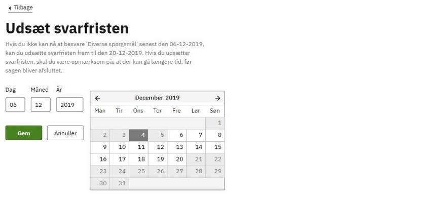 Udsæt svarfrist - kalender
